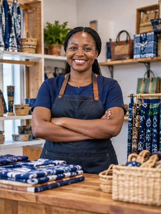 A confident entrepreneur running her business