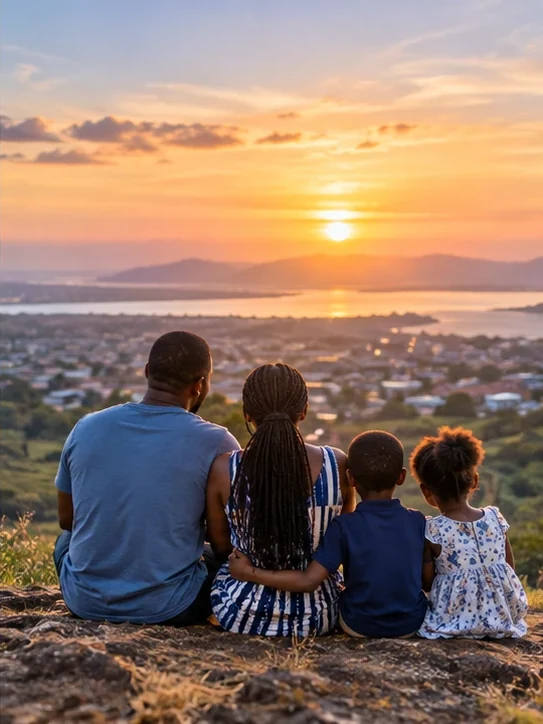 A family looking toward a hopeful future